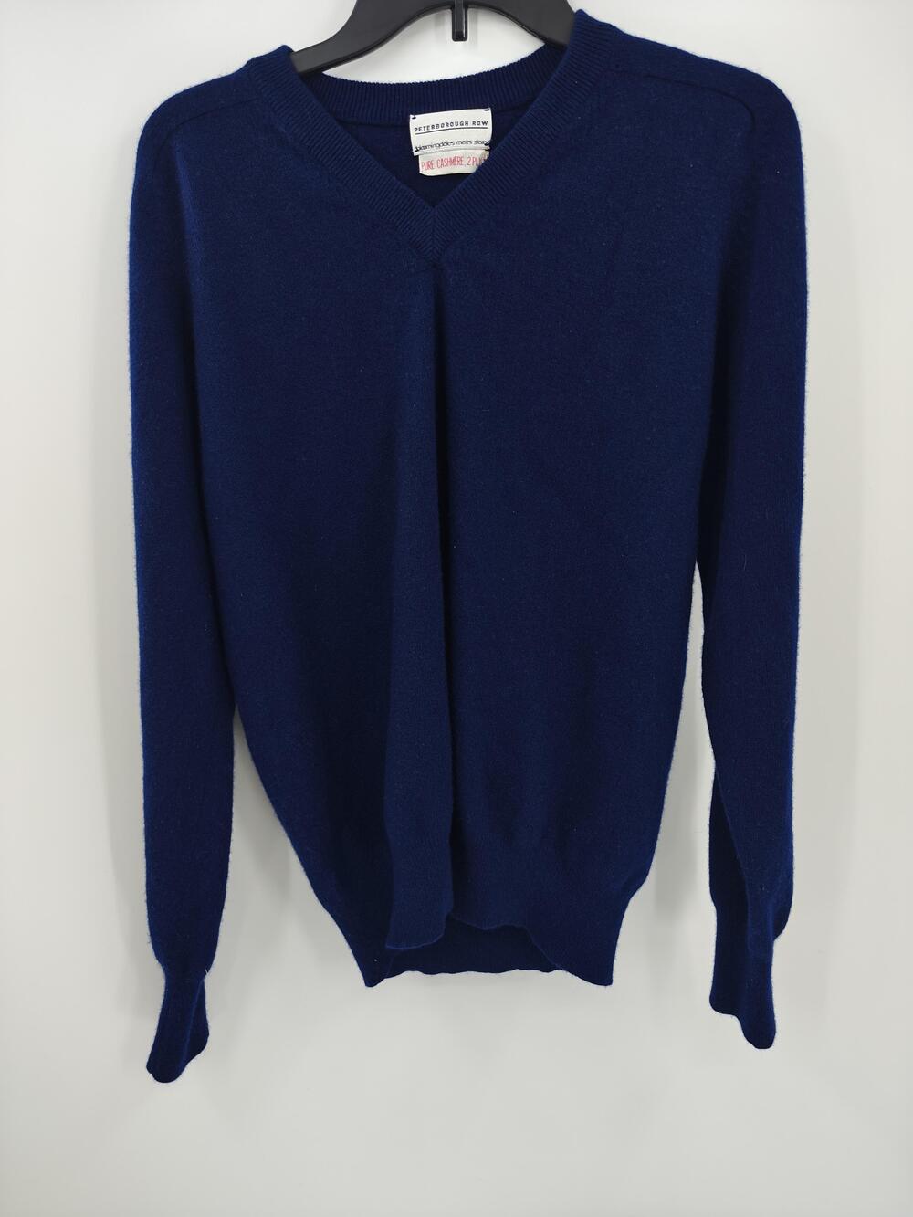 Peterborough Row Cashmere Sweater Mens Large Navy V Neck 2 Ply